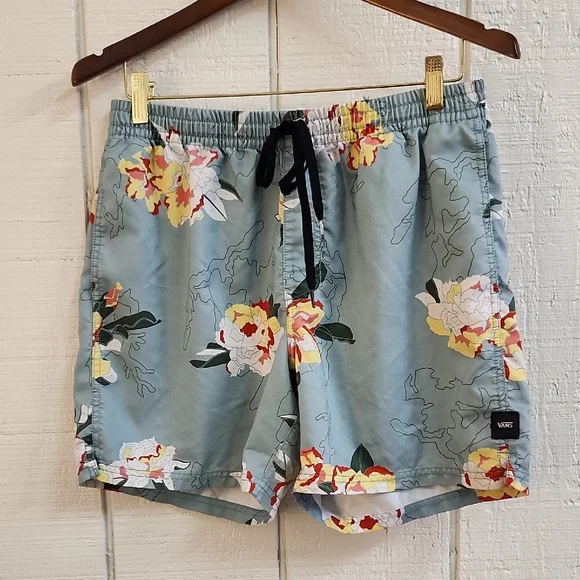 VANS Men's Floral Paint-By-Numbers Swim Board Shorts Elastic Drawstring Waist L - Picture 1 of 11
